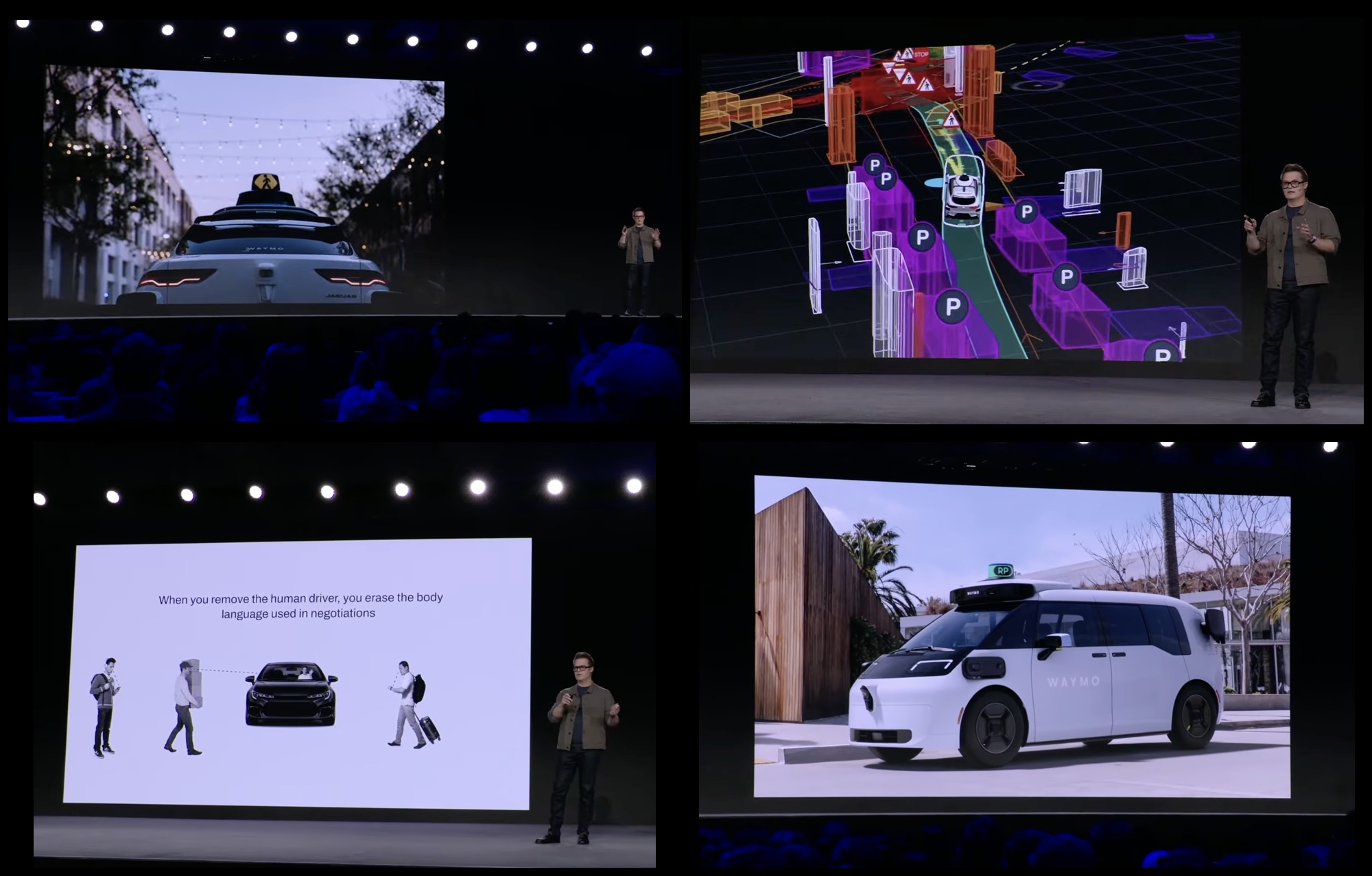 Ryan showing off the pedestrian signals on a Waymo vehicle