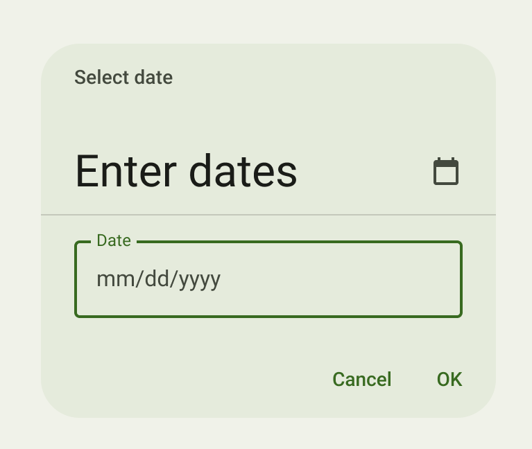 Material (Android) date input calendar text input